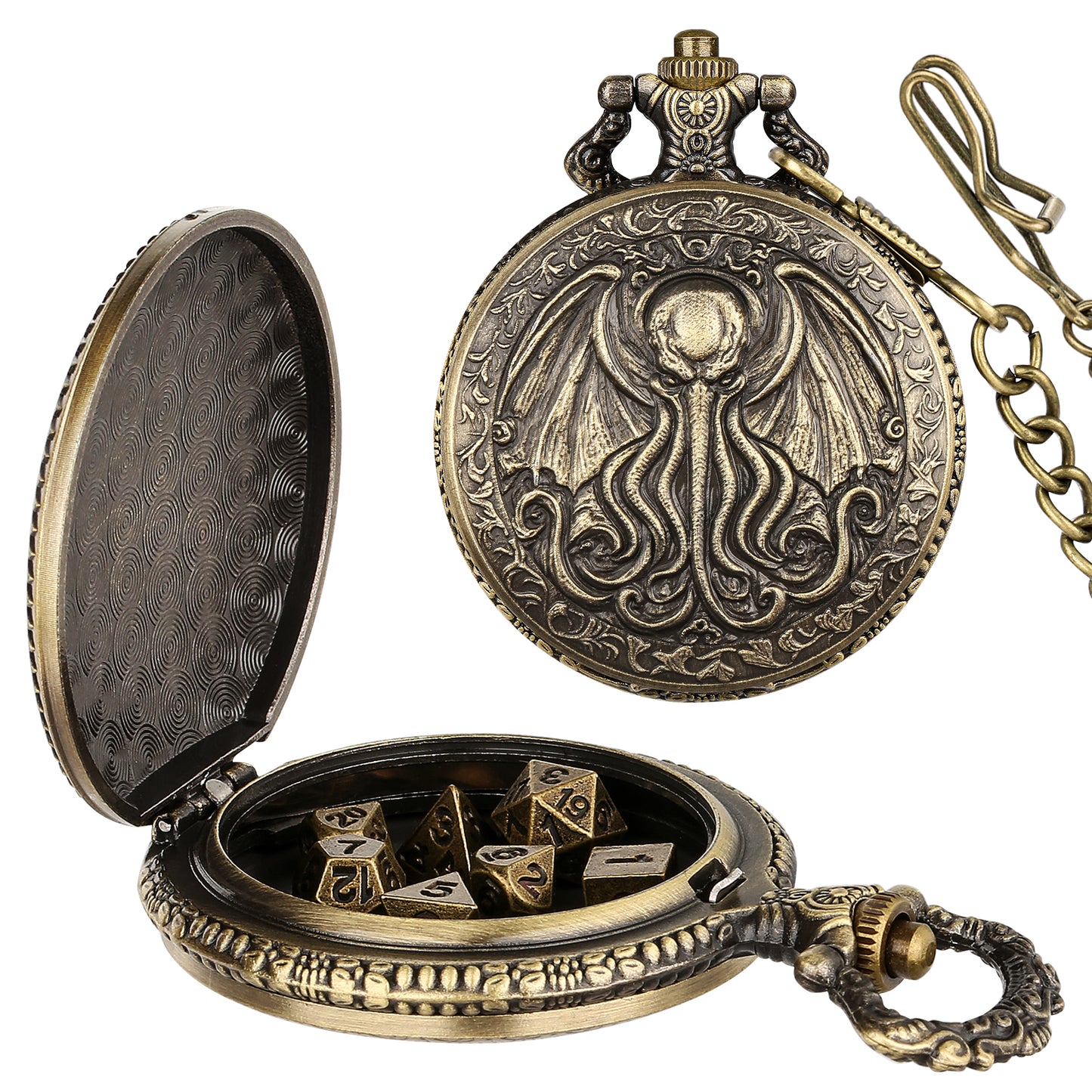 Octopus pocket watch case and lucky dice