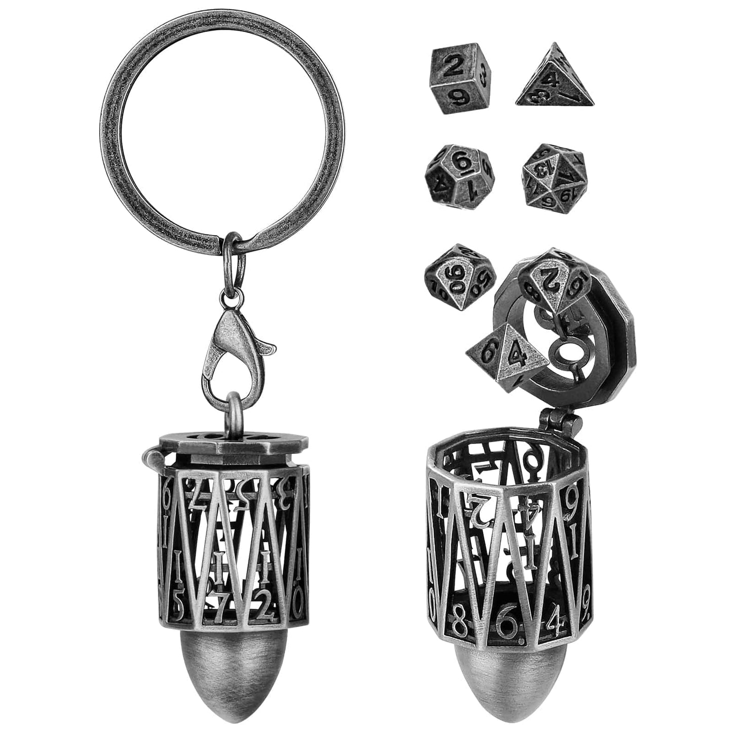 Geloho Silver Arcane Cylinder Mini Dice Set Keychain
