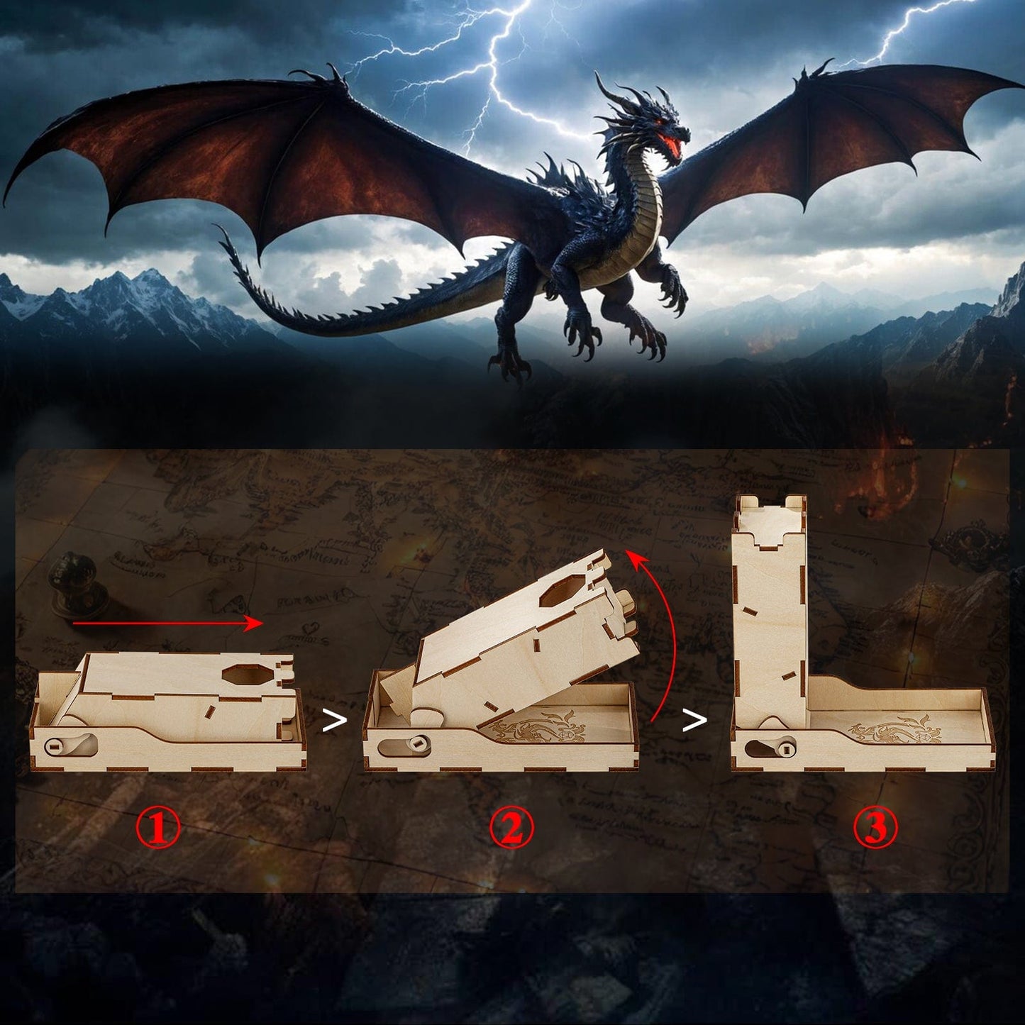 Geloho ARCANE DRAGON RUNE FOLDABLE WOODEN DICE TOWER