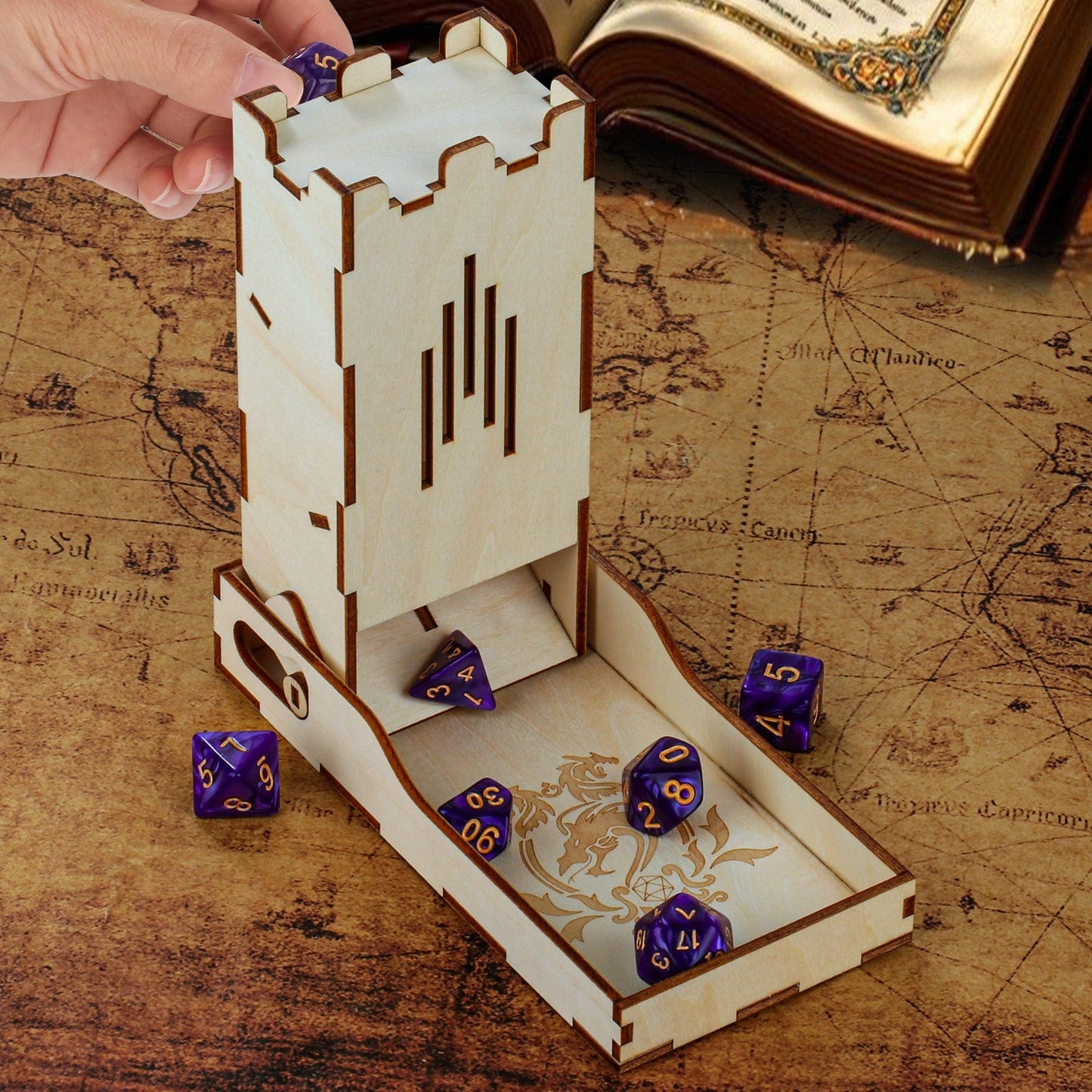 Geloho ARCANE DRAGON RUNE FOLDABLE WOODEN DICE TOWER