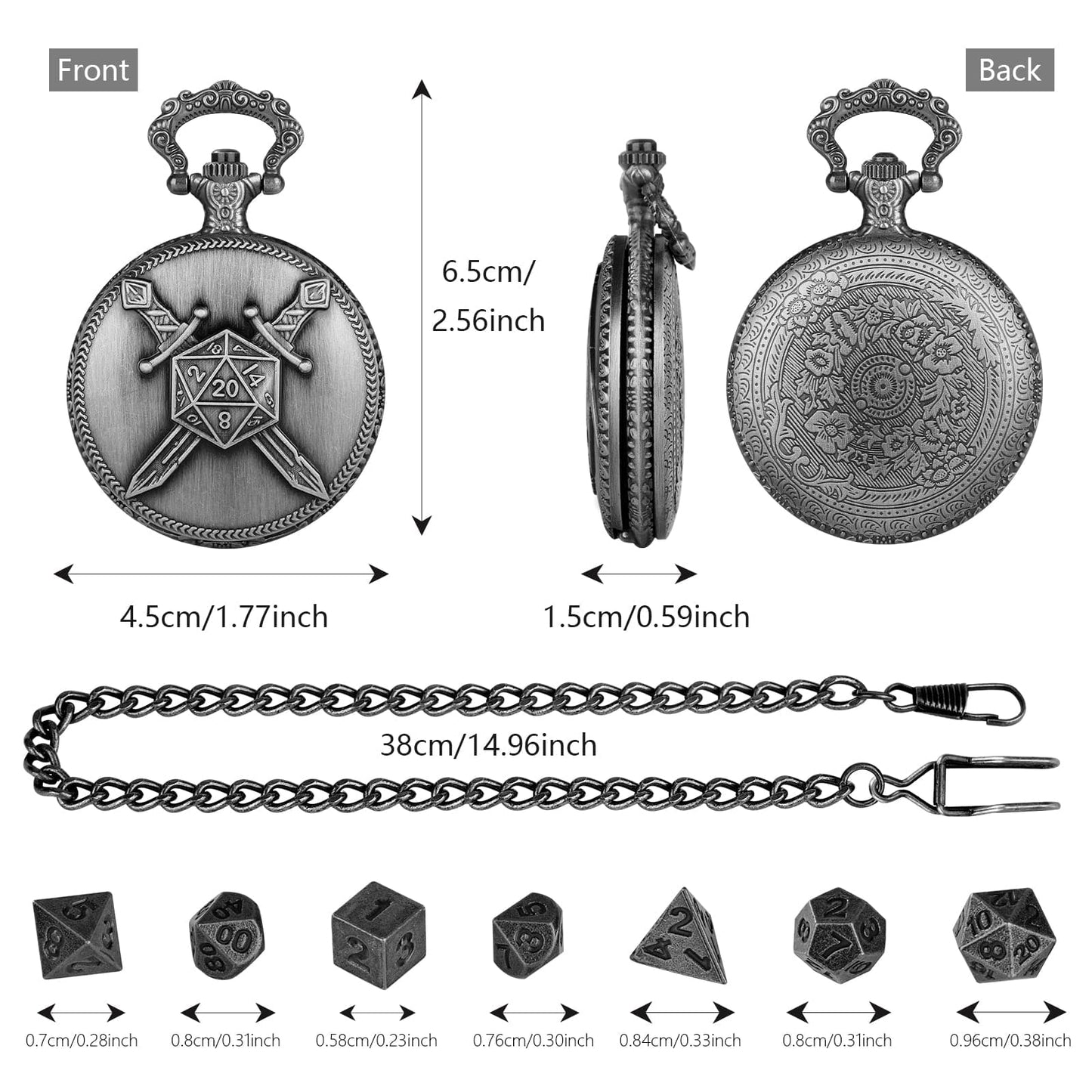 Geloho D20, Dragon Crossed Swords Pocket Watch Dice Set