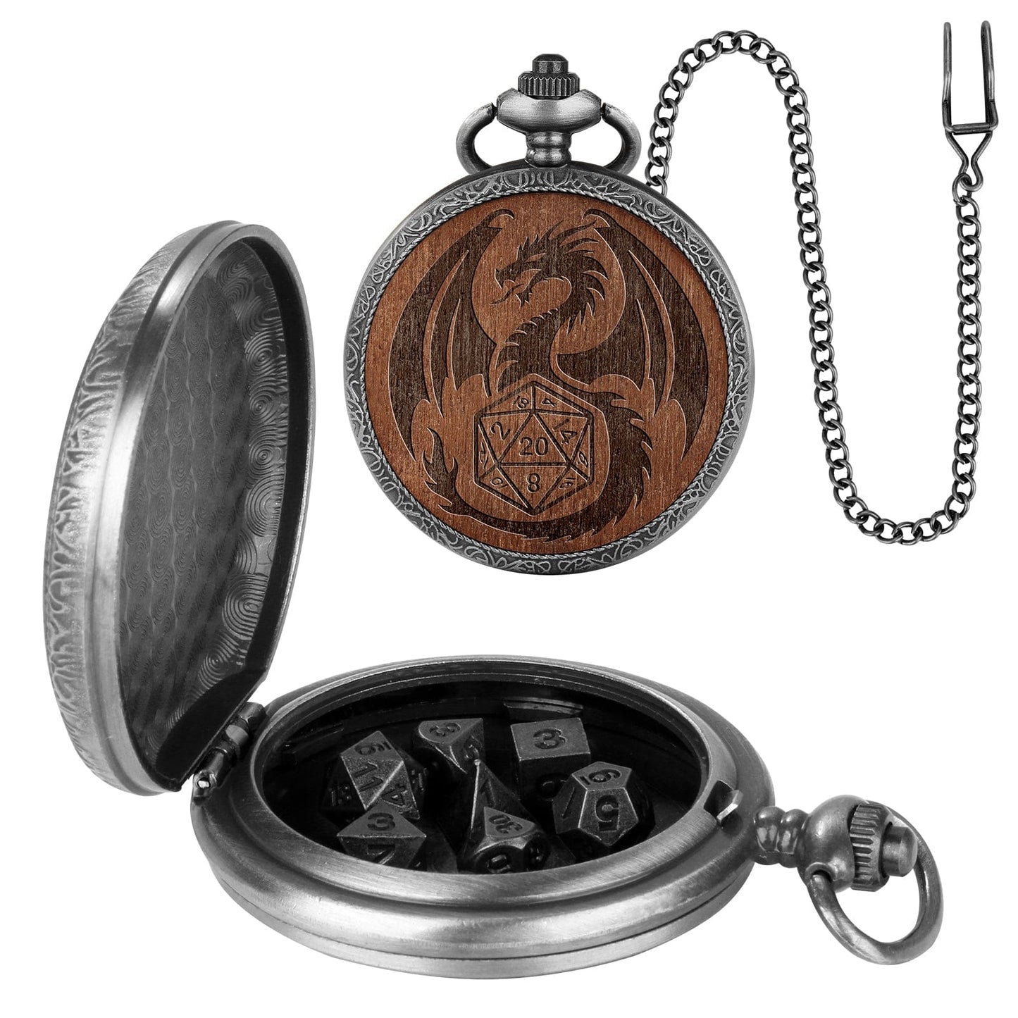 Geloho D20, Dragon Silver Dragon & D20 Pocket Watch Dice Set