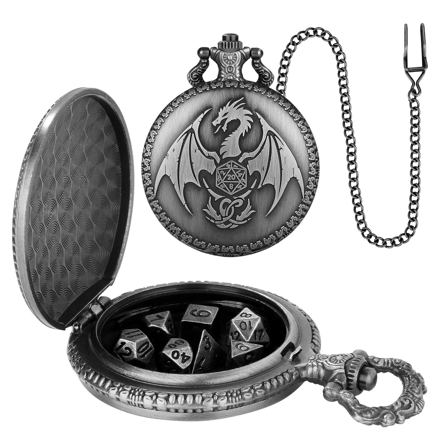 Geloho D20, Dragon Silver Dragon D20 Style Pocket Watch Dice Set