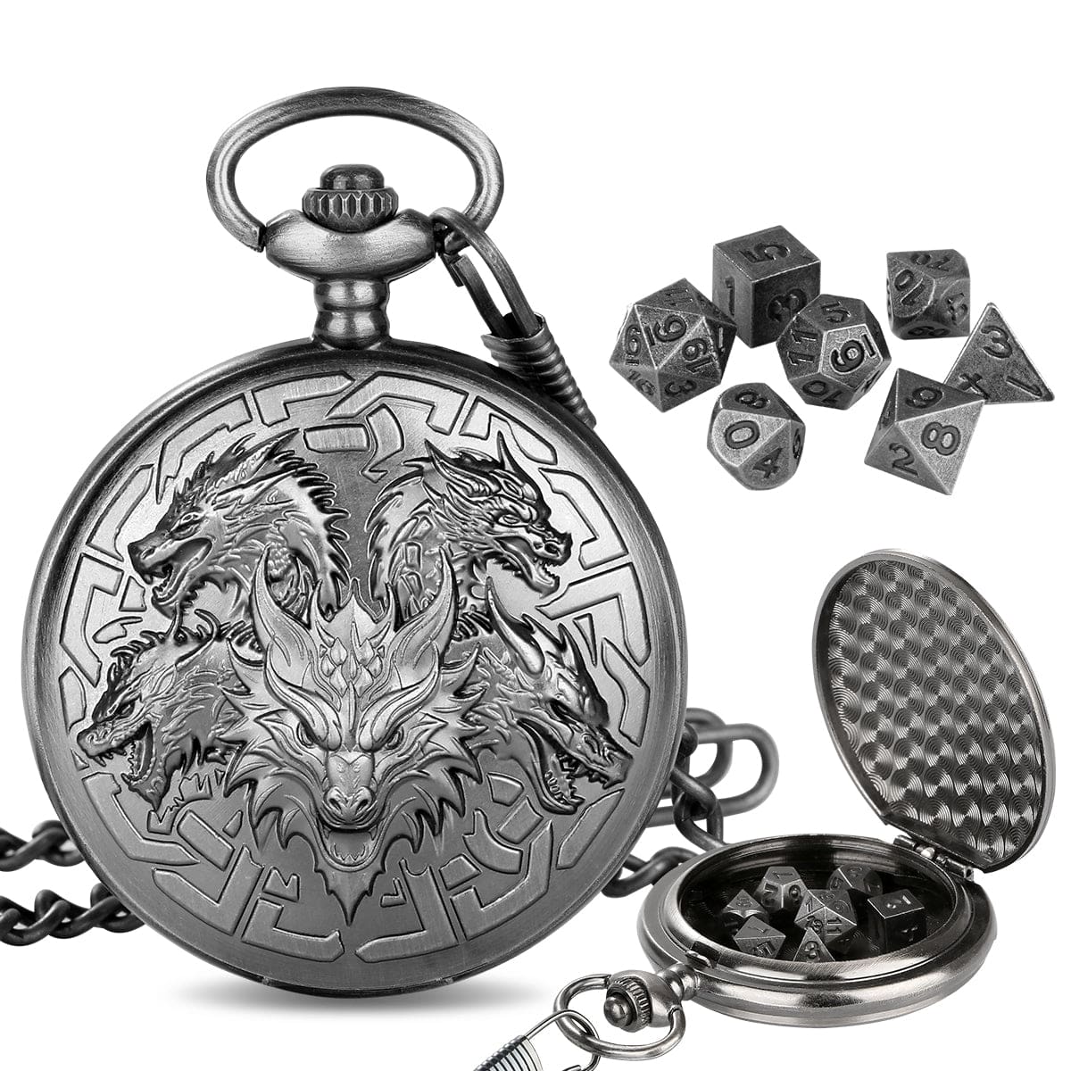 Geloho Silver DRAGON EMBOSSED POCKET WATCH DICE CASE