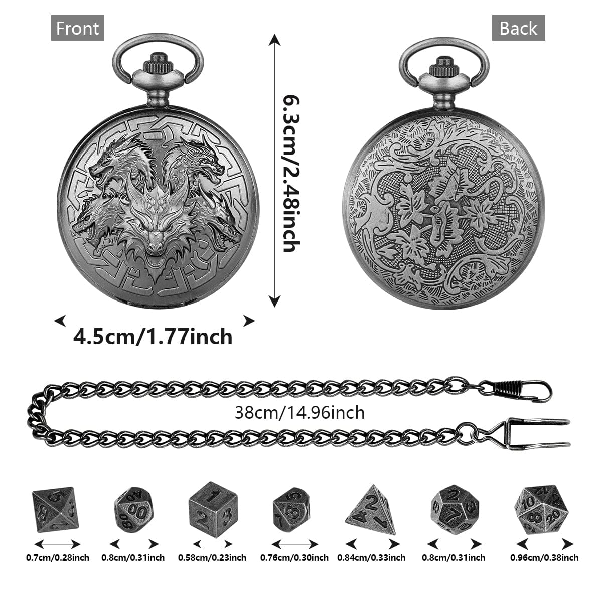 Geloho Dragon Embossed Pocket Watch Dice Set