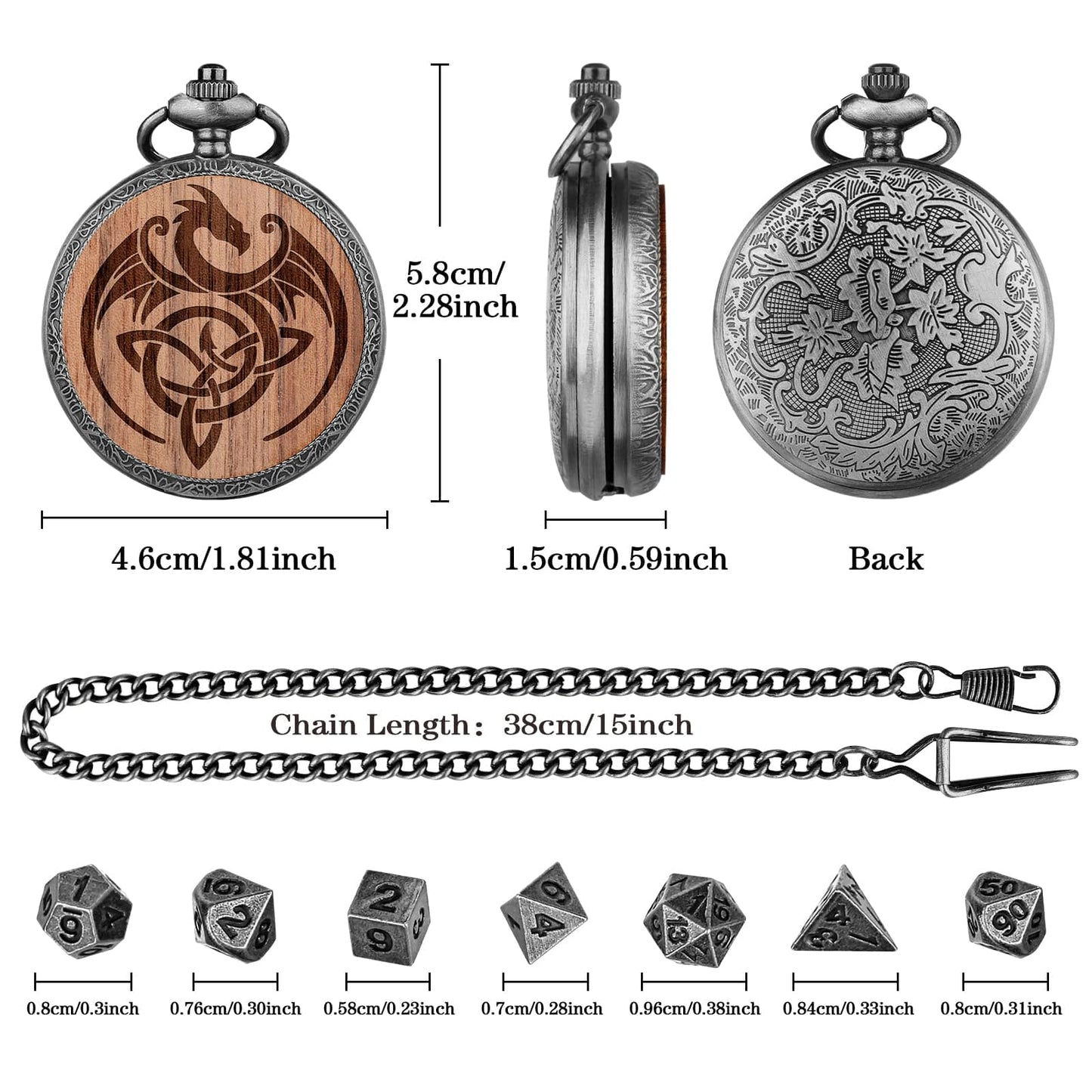 Geloho D20, Dragon Dragon Engraved Pocket Watch Dice Set