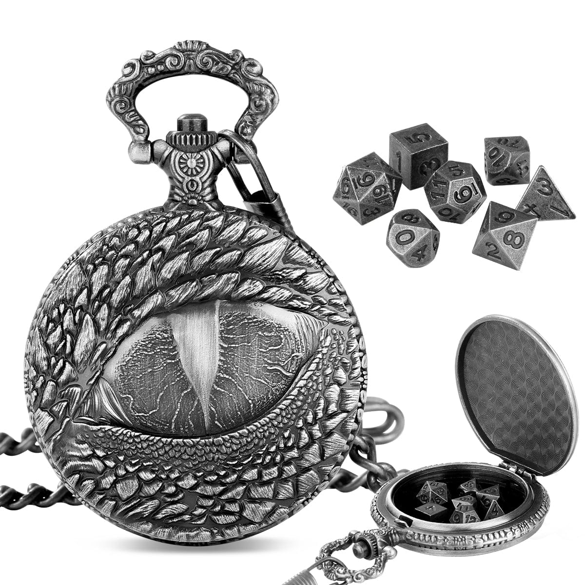 Geloho Silver Dragon Eye Pocket Watch Dice Set