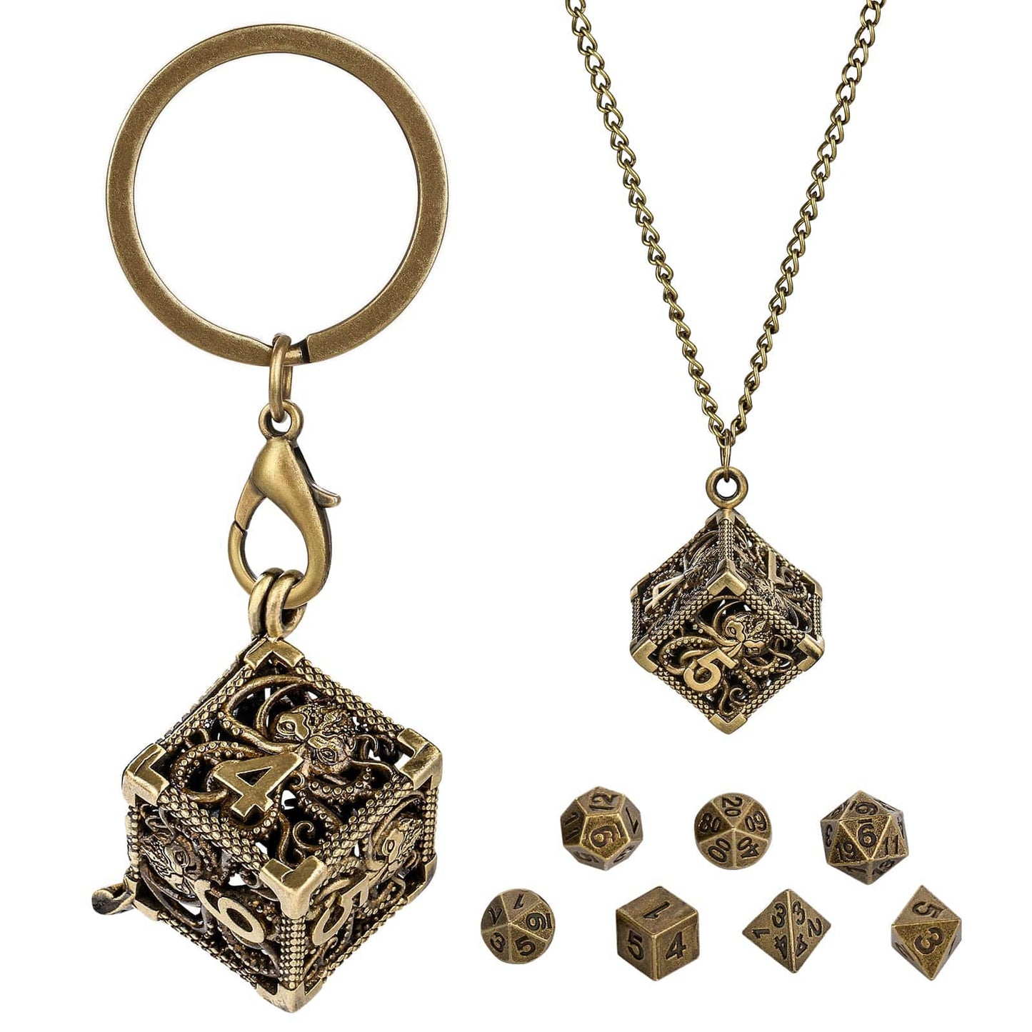 Geloho Bronze Dragon Mini Dice Set Necklace & Keychain