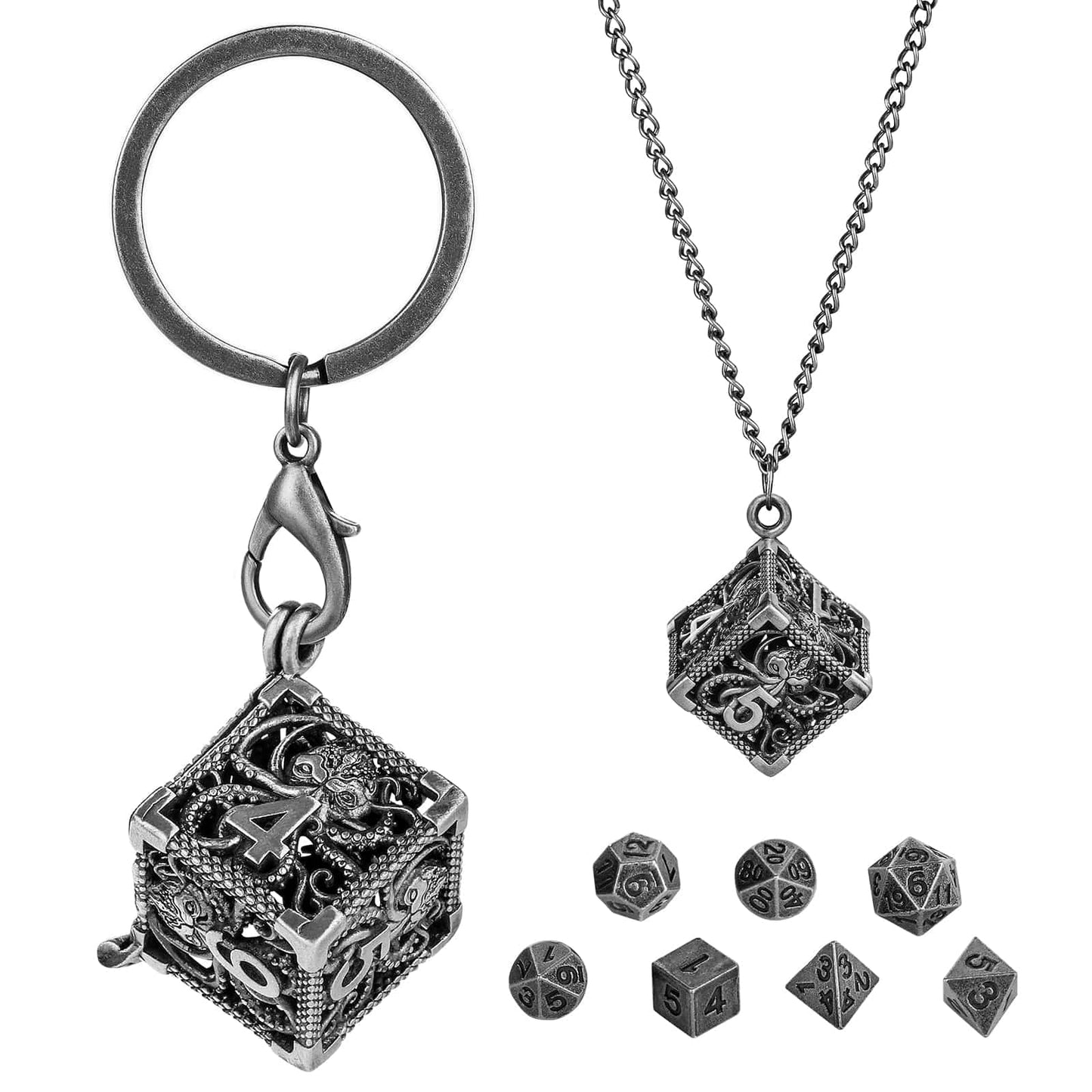 Geloho Silver Dragon Mini Dice Set Necklace & Keychain