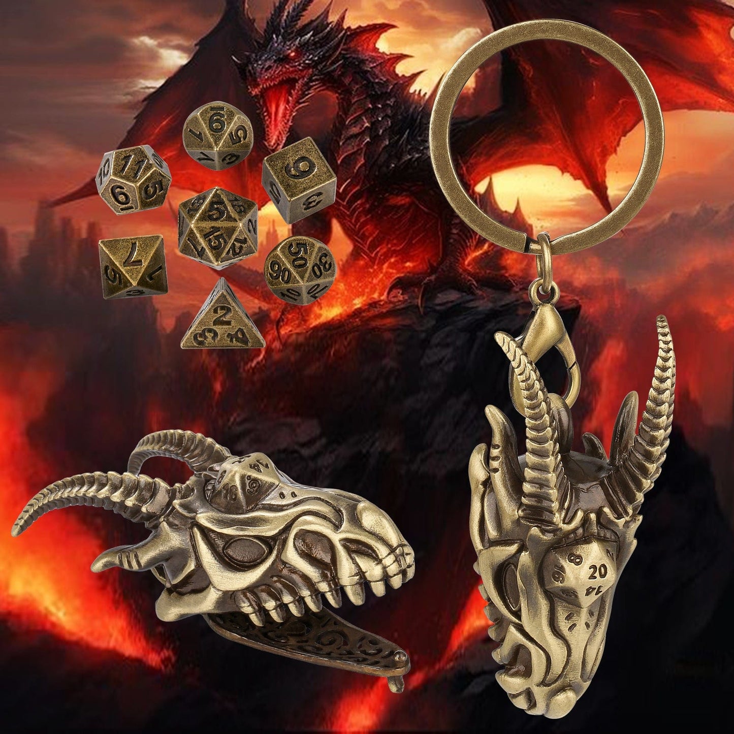 Geloho Dragon Skull Mini Dice Set Keychain