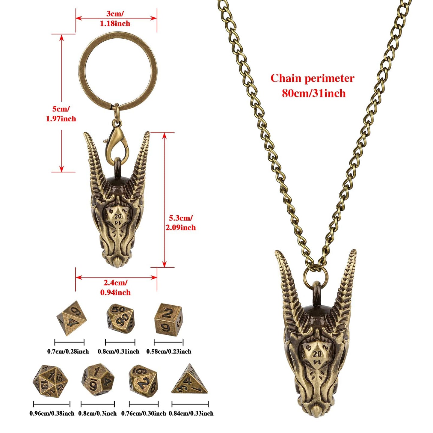 Geloho Dragon Skull Mini Dice Set Necklace & Keychain Set