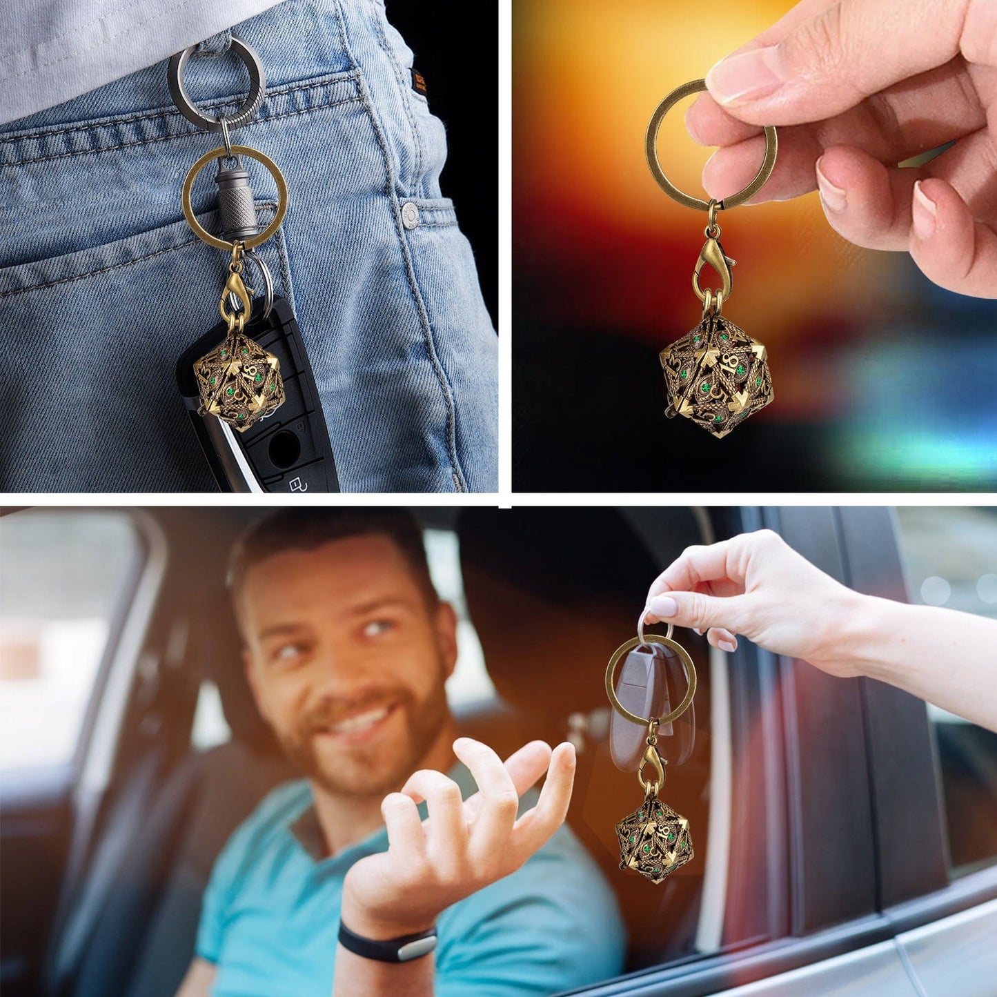 Geloho Emerald Key — D20 Dice Locket Mini Dice Set Keychain