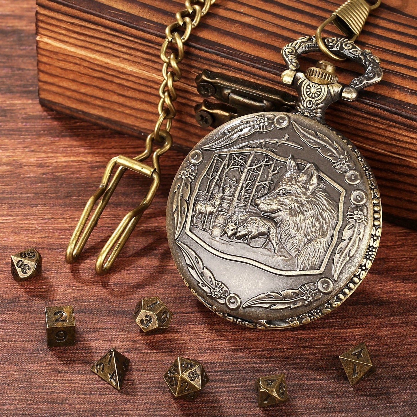 Geloho D20, Dragon Forest Wolf Pocket Watch Dice Set