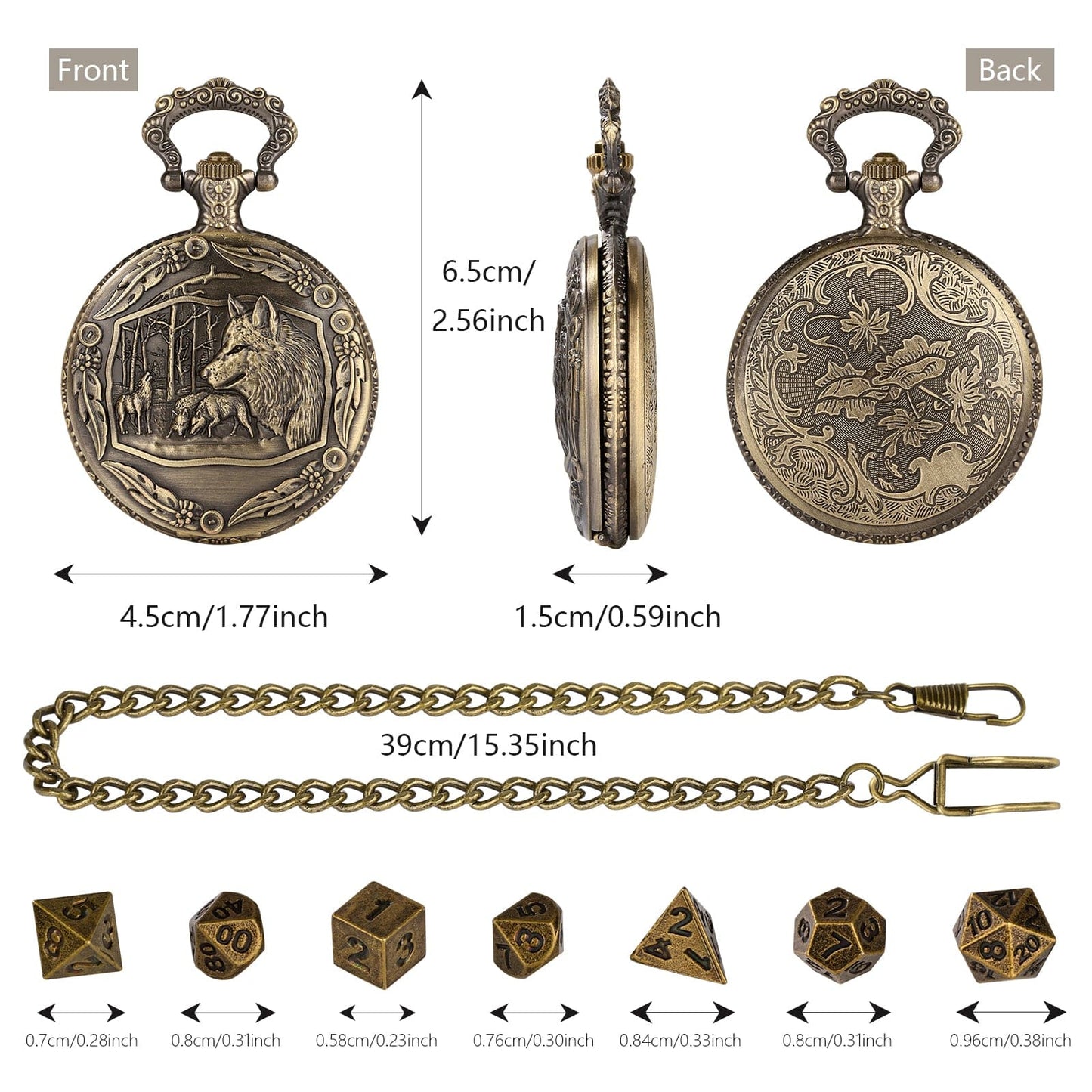 Geloho D20, Dragon Forest Wolf Pocket Watch Dice Set