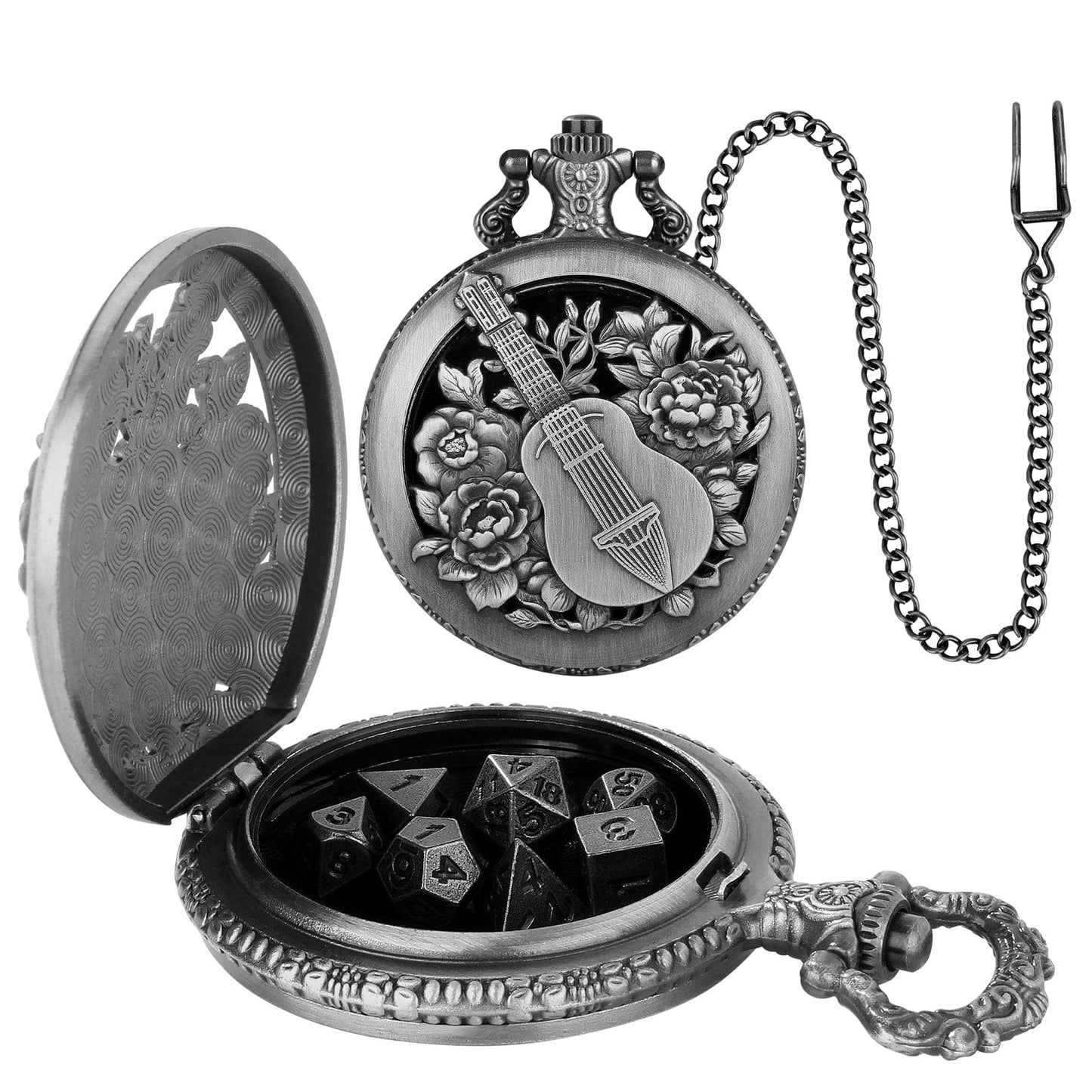 Geloho D20, Dragon Silver Guitar Pocket Watch Dice Set