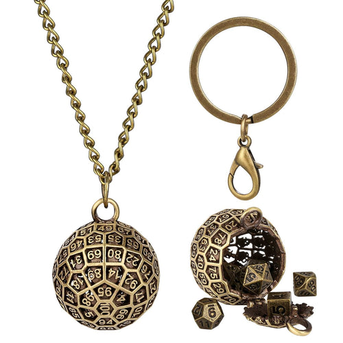 Geloho Bronze Hollow D100 Mini Dice Set Necklace & Keychain