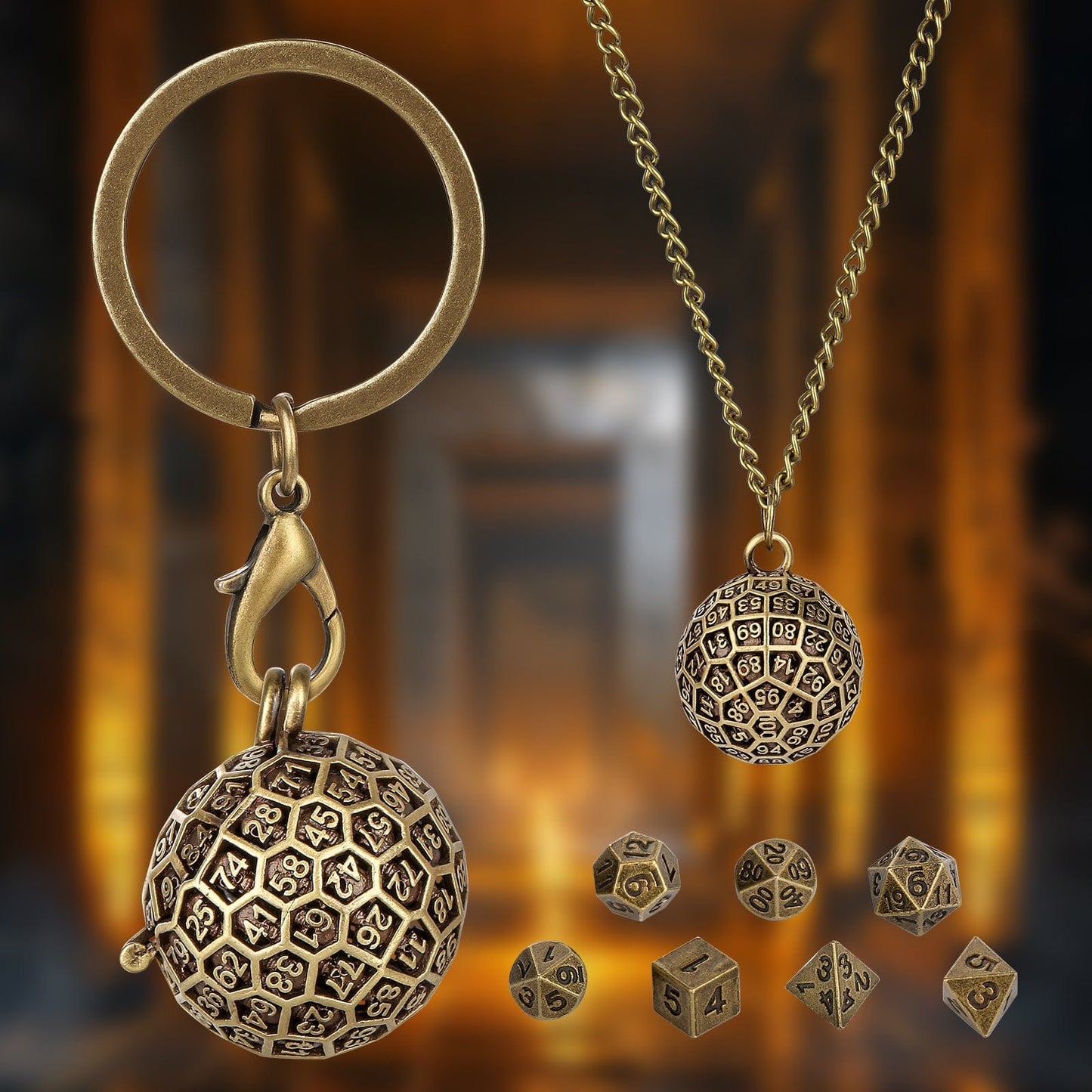 Geloho Hollow D100 Mini Dice Set Necklace & Keychain