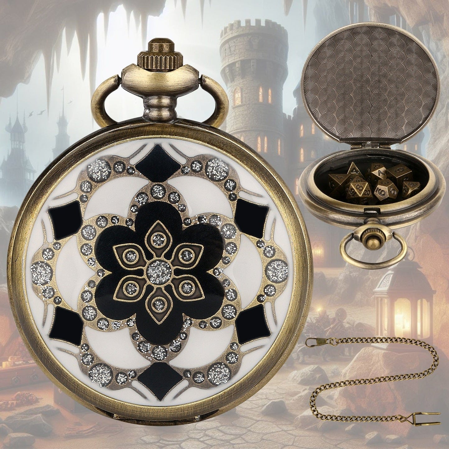 Geloho D20, Dragon Mandala Pocket Watch Dice Set