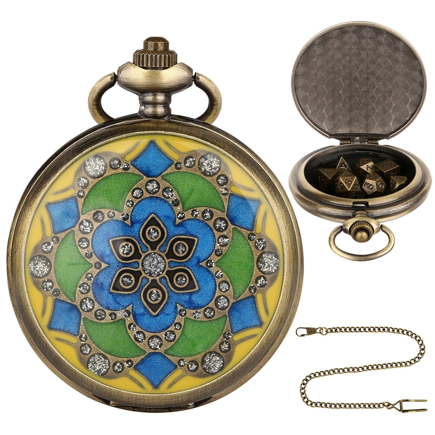 Geloho D20, Dragon Mandala Pocket Watch Dice Set