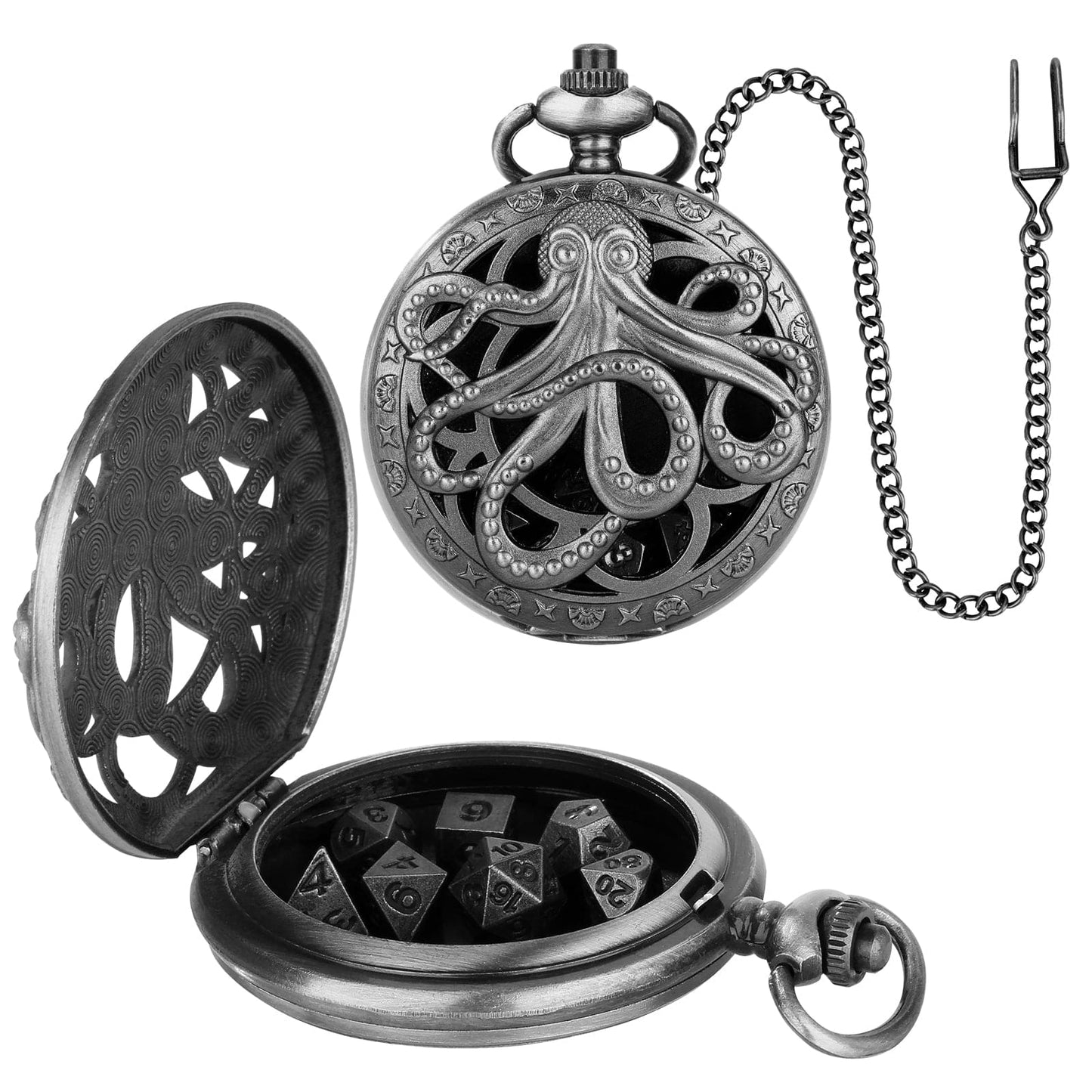 Geloho Silver Octopus Pocket Watch Dice Set