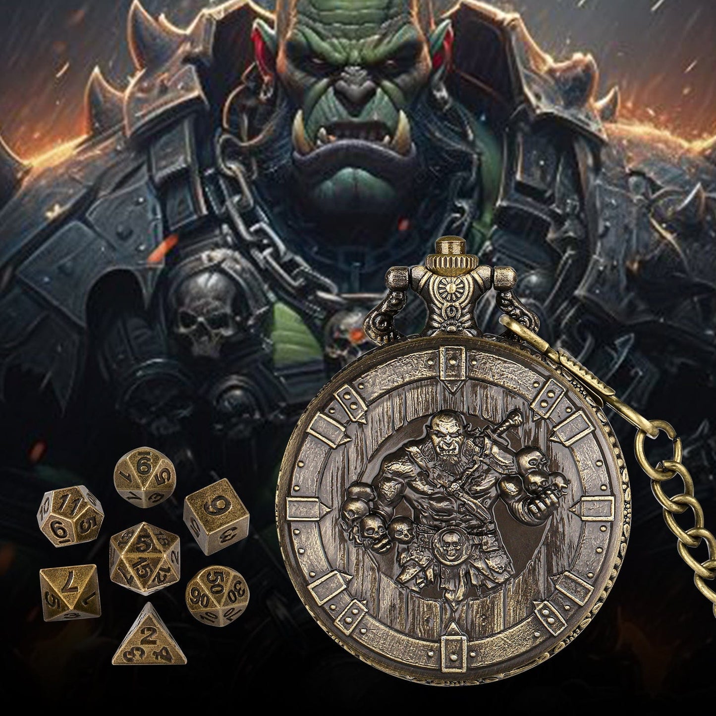 Geloho Orc Warlord Pocket Watch Dice Set
