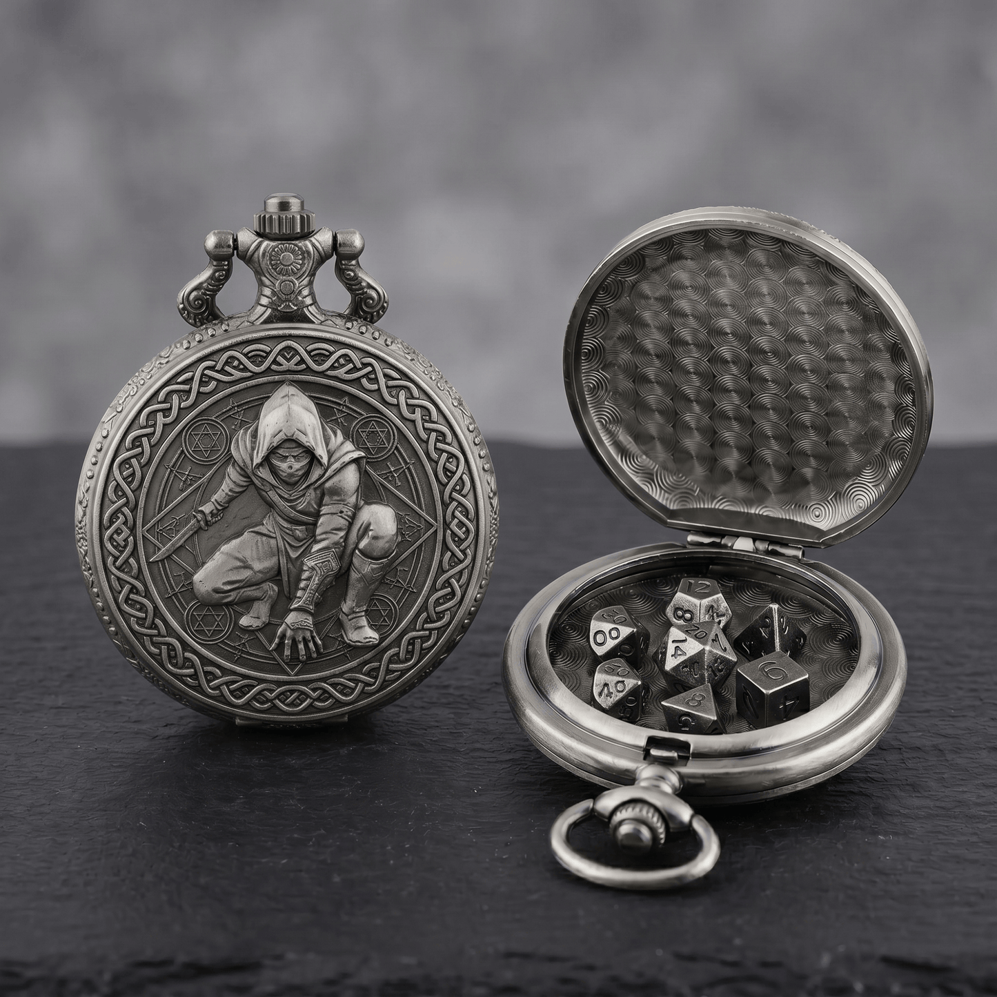 Geloho Silver Rogue Pocket Watch Dice Set