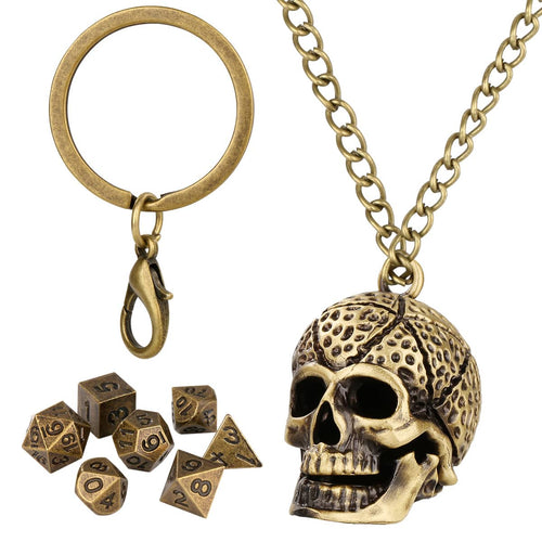 Geloho Bronze Skull Mini Dice Set Necklace & Keychain Set