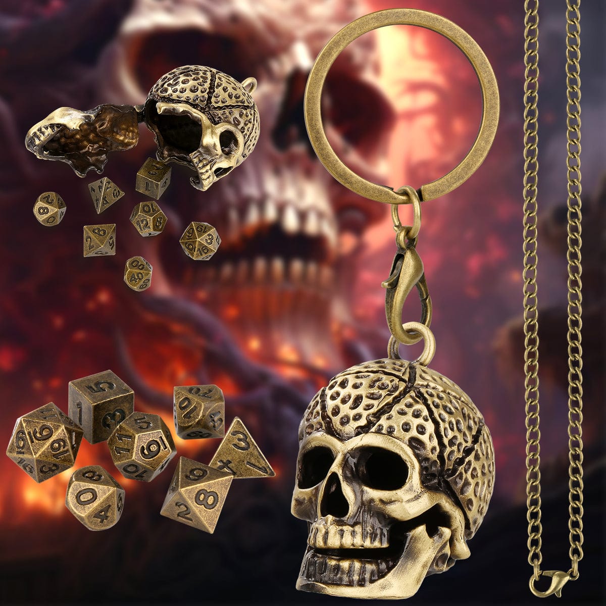 Geloho Skull Mini Dice Set Necklace & Keychain Set