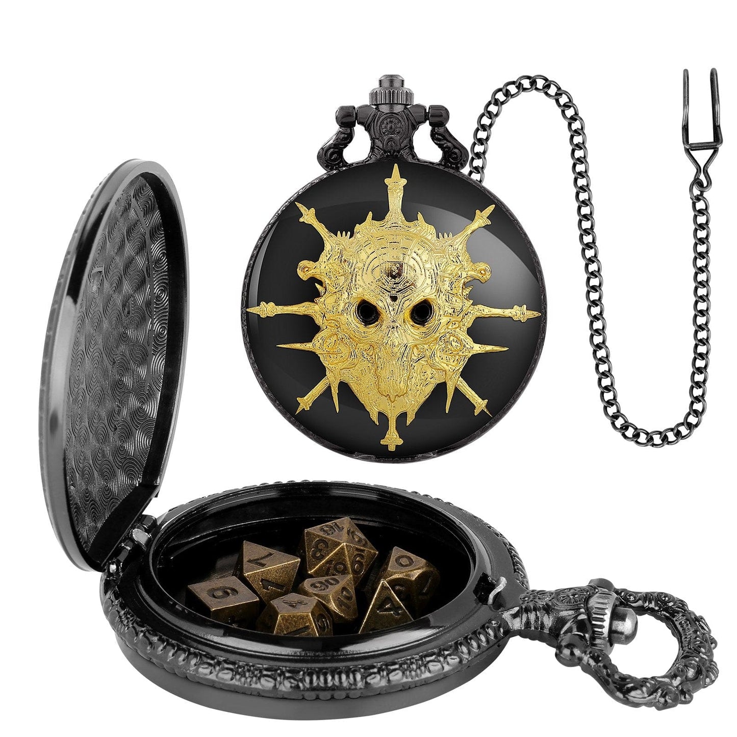 Geloho Gold Skull Pocket Watch Dice Set