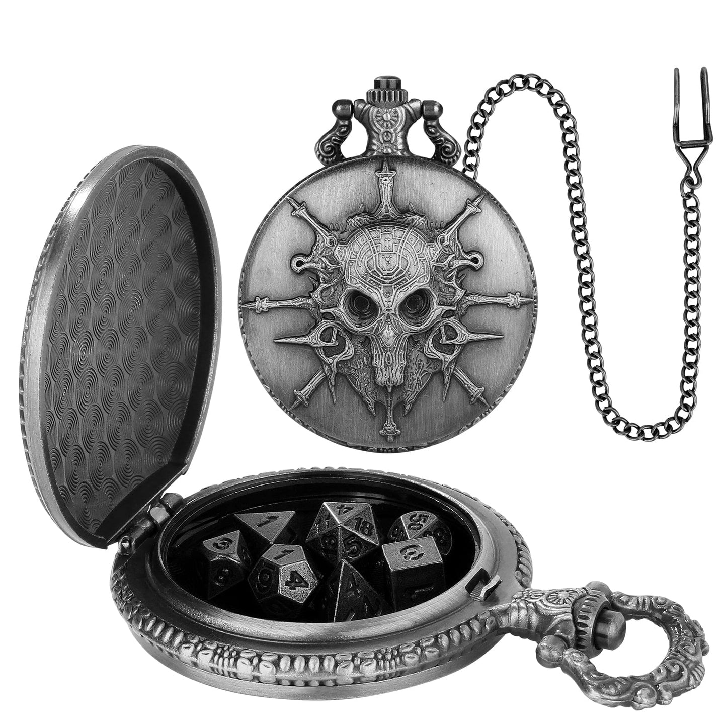 Geloho Silver Skull Pocket Watch Dice Set