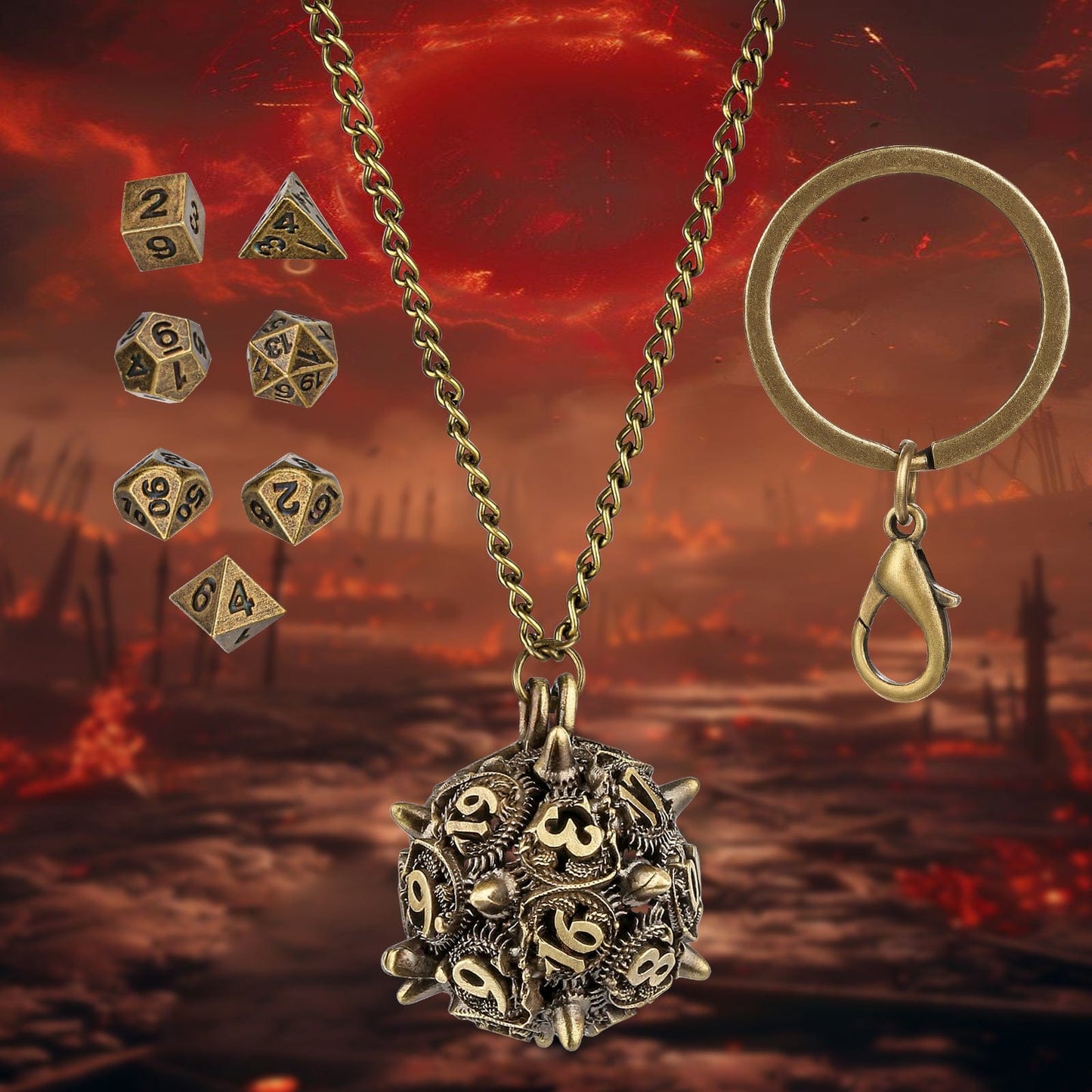 Geloho Spiked D20 Mini Dice Set Necklace & Keychain