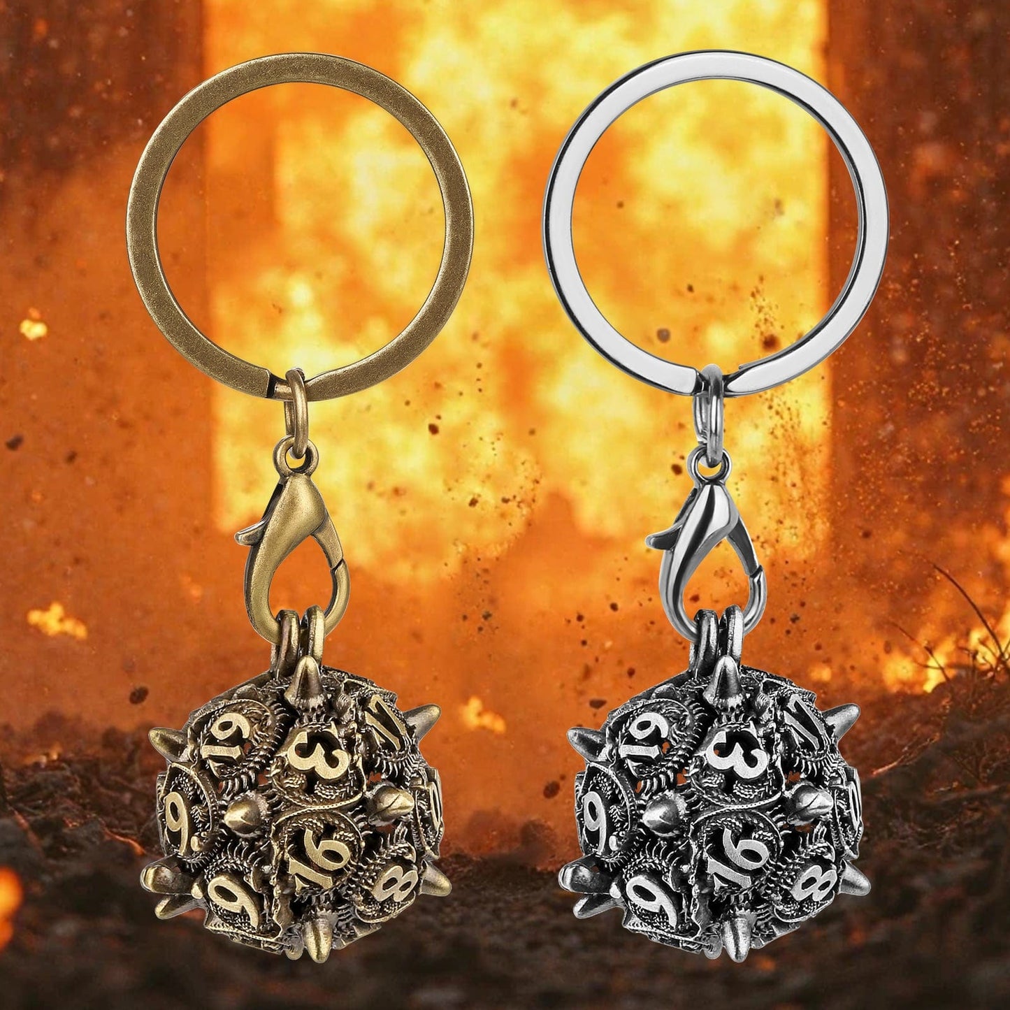 Geloho Spiked Skull D20 Mini Dice Set Keychain
