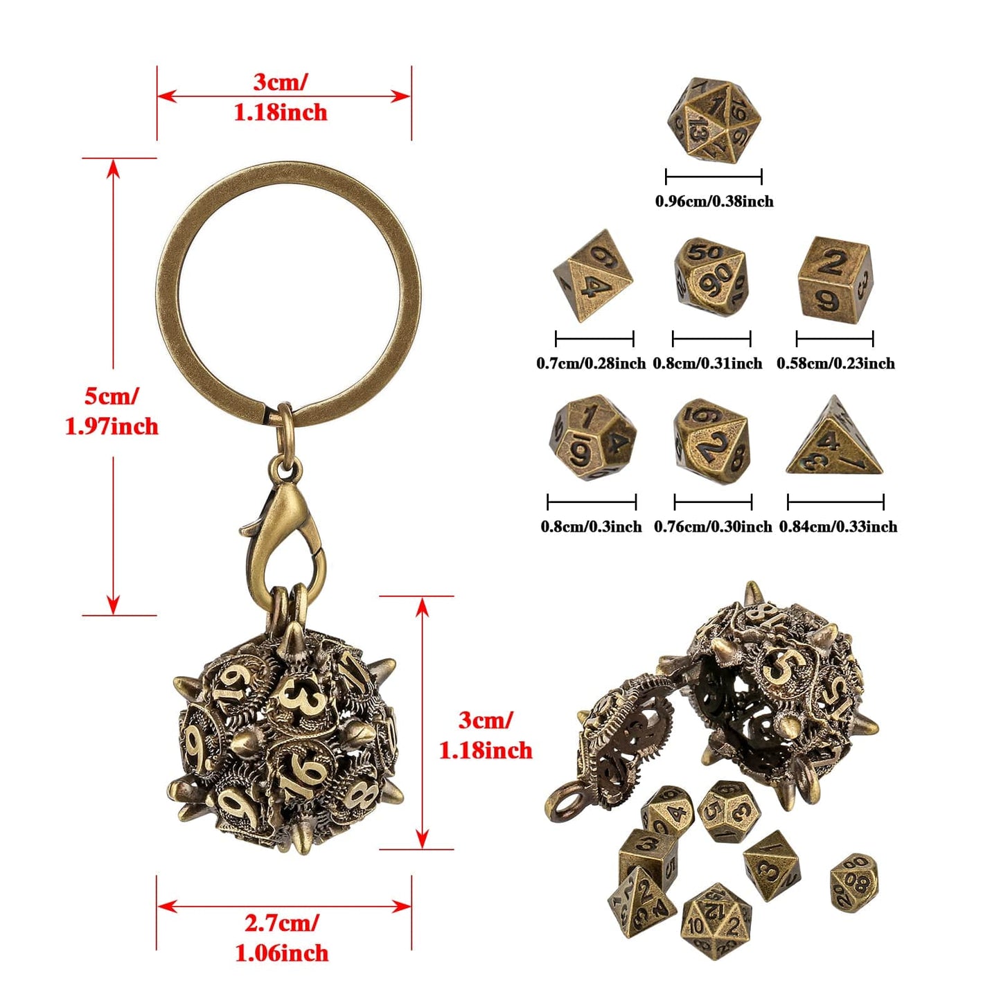 Geloho Spiked Skull D20 Mini Dice Set Keychain