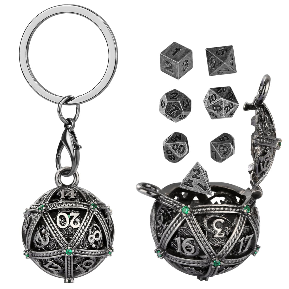 Geloho Silver Starmap D20 Mini Dice Set Keychain