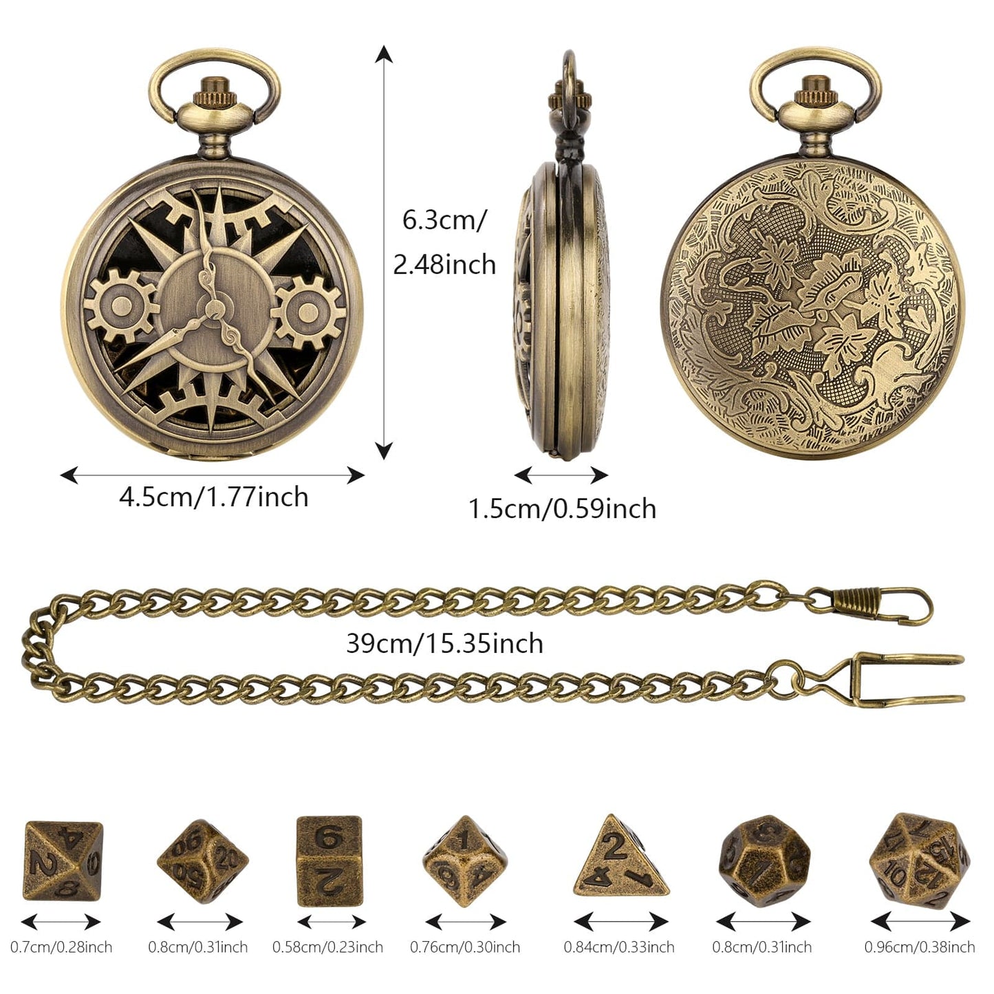 Geloho Steampunk Compass Gear Pocket Watch Dice Set