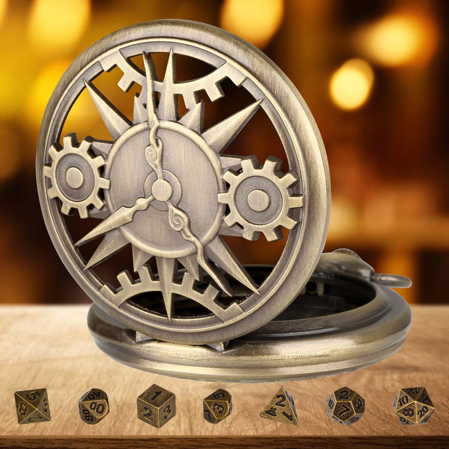 Geloho Steampunk Compass Gear Pocket Watch Dice Set