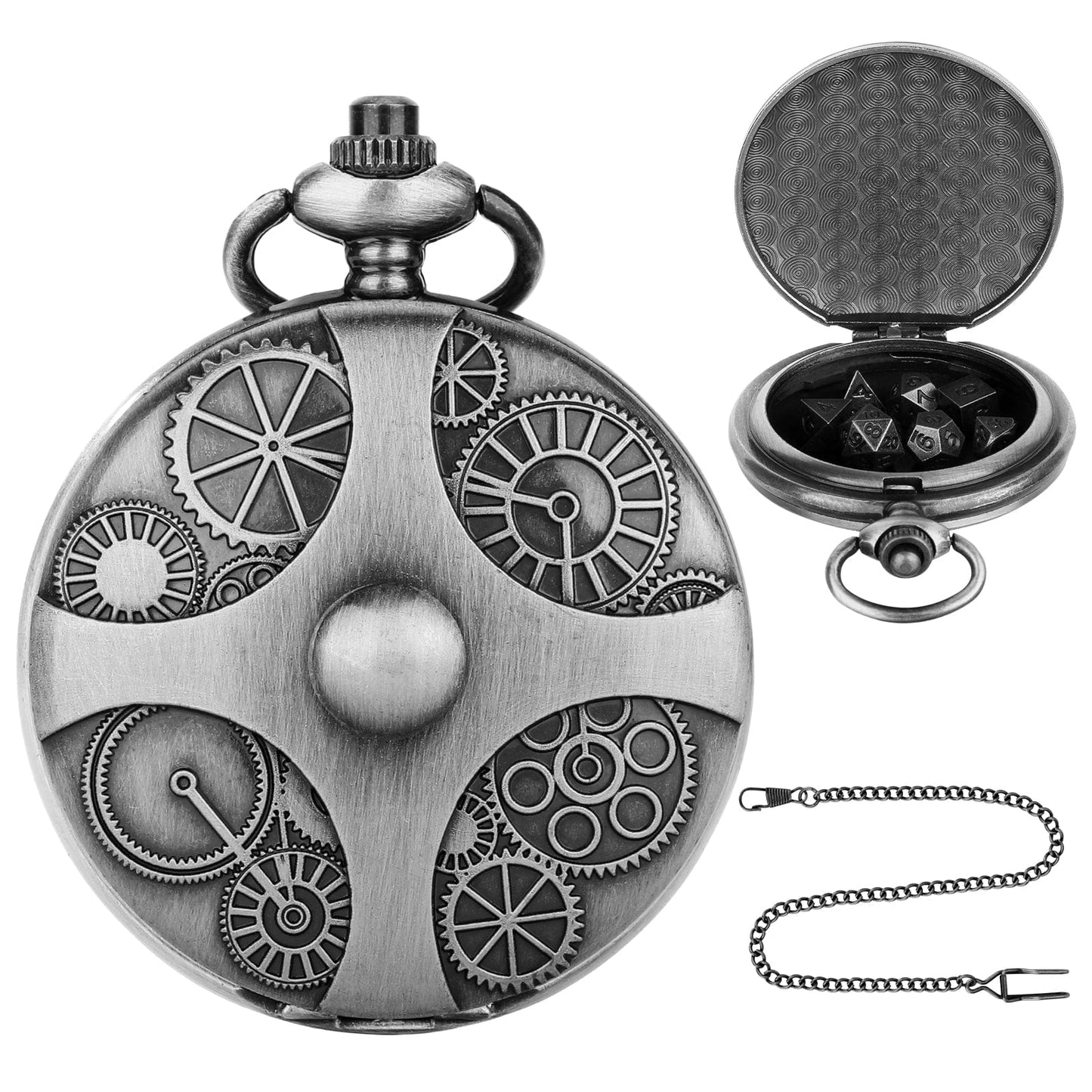 Geloho Silver Steampunk Pocket Watch Dice Set