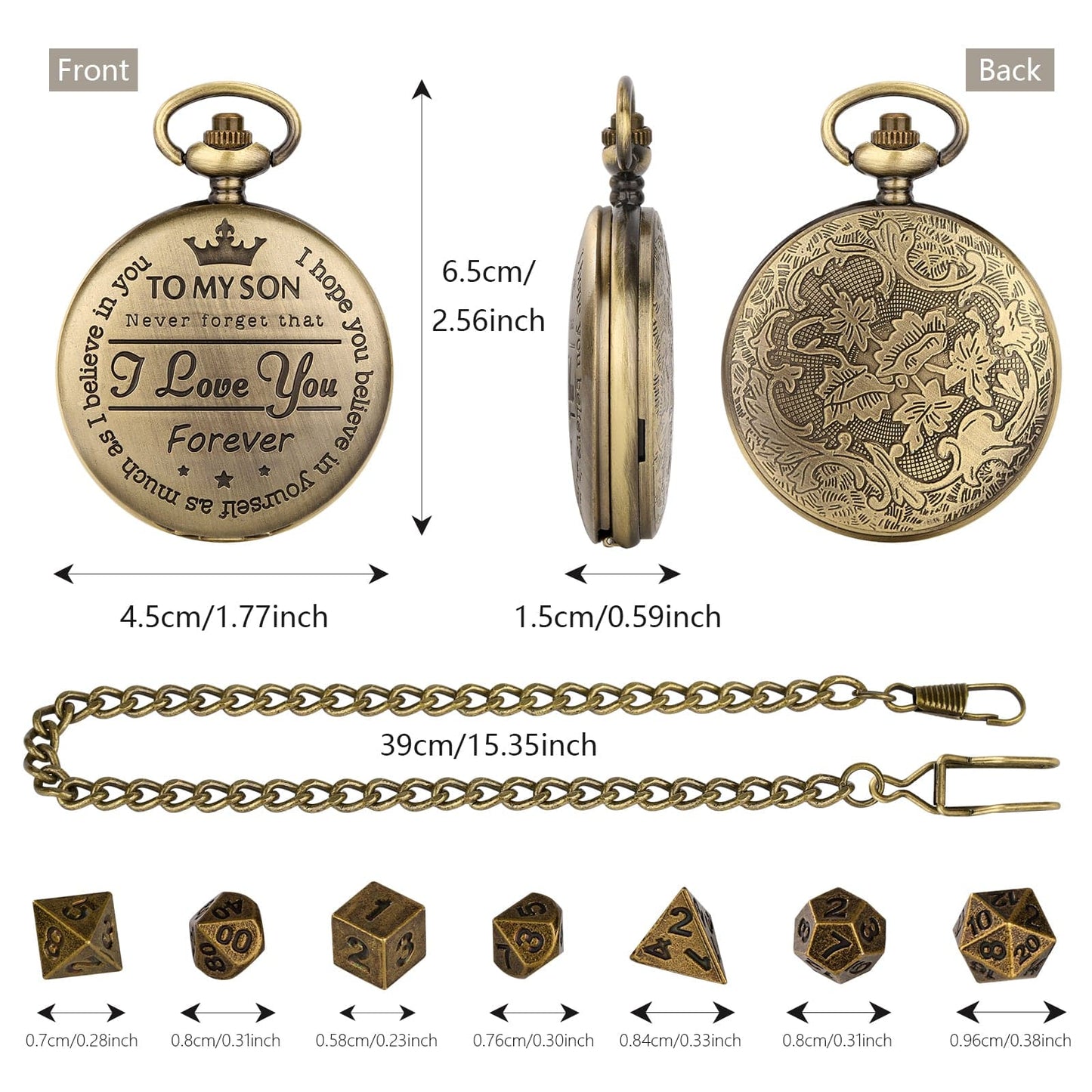 Geloho D20, Dragon To My Son Gift Pocket Watch Dice Set