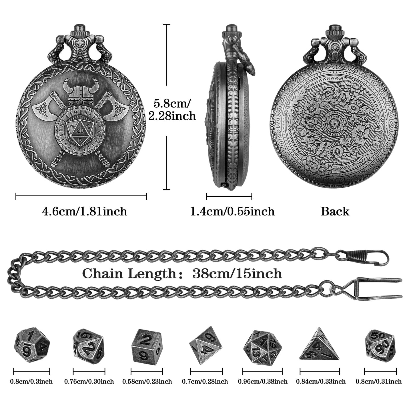 Geloho Viking Warrior Pocket Watch Dice Set