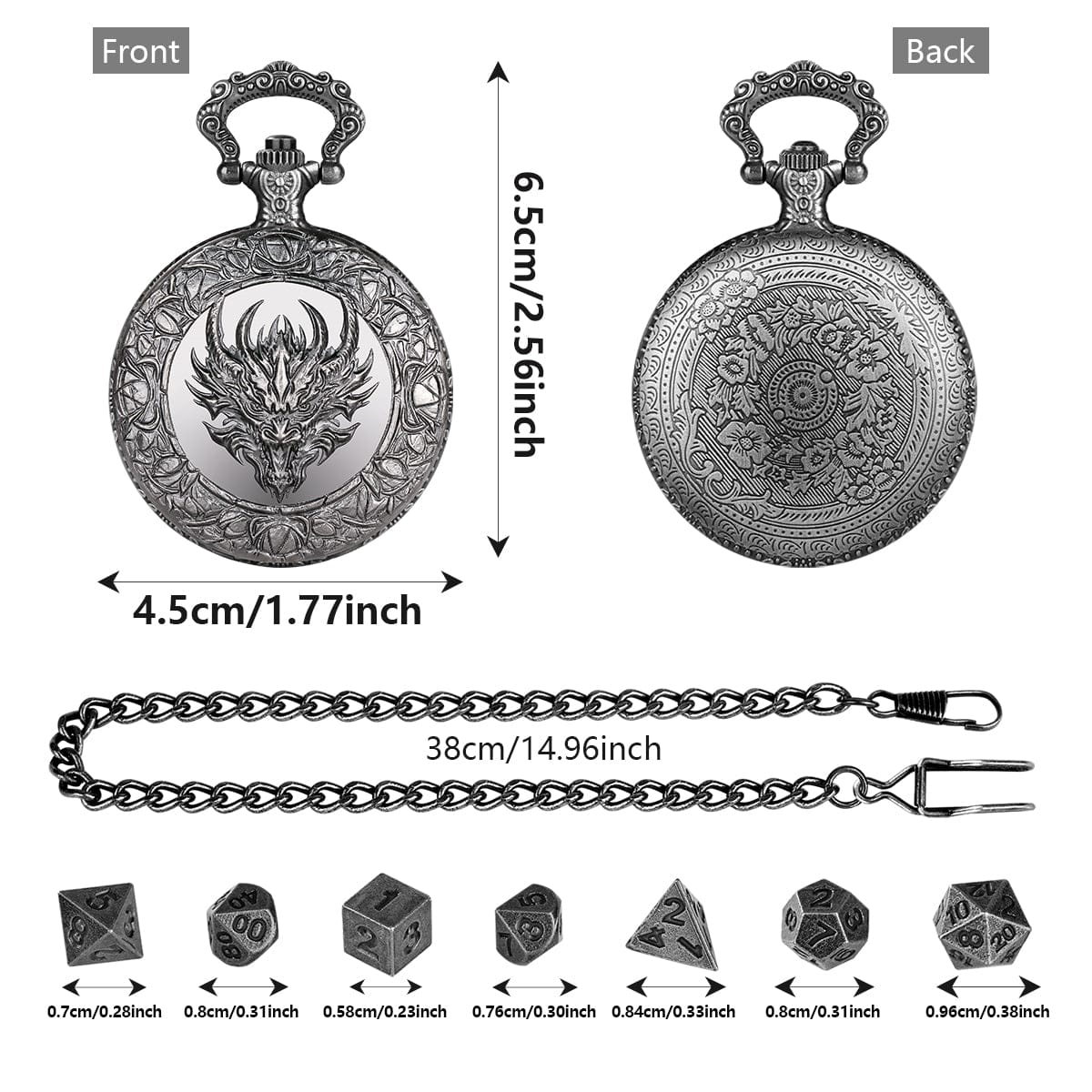 Geloho VINTAGE DRAGON DESIGN POCKET WATCH DICE BOX