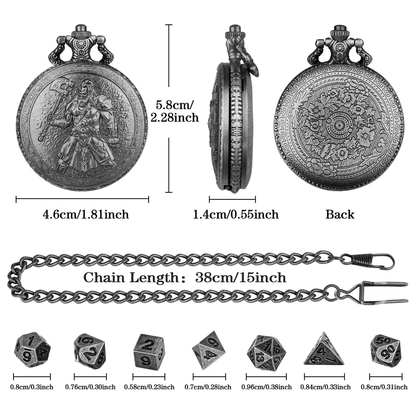 Geloho Warrior Emblem Metal Pocket Watch Dice Set