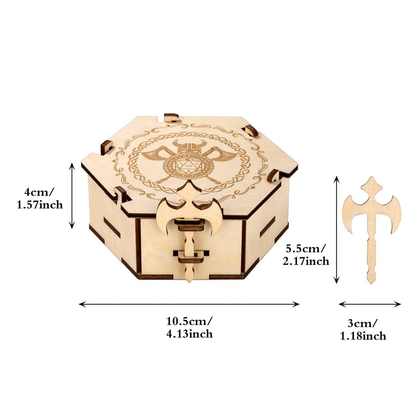 Geloho Warrior Vault Dice Case – Octagon Wooden Case with Axe Key for DnD Dice Set