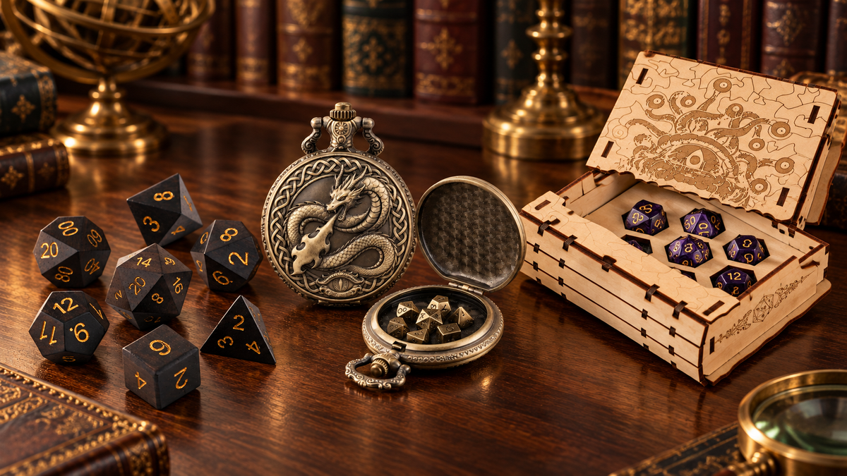 Distinctive gifts for dice collectors displayed in a refined collector's study