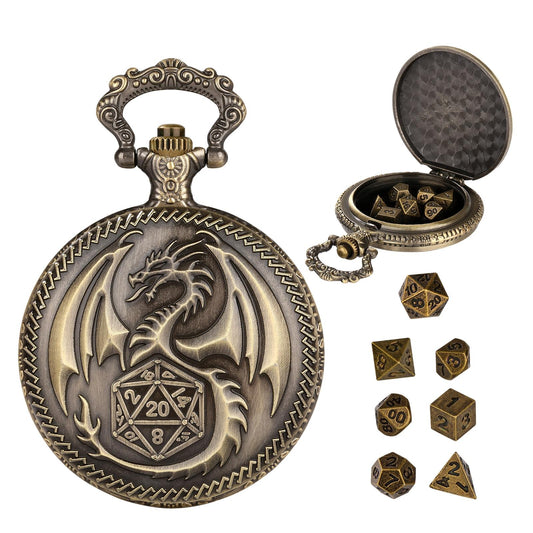 Dragon pocket watch case + bronze dice