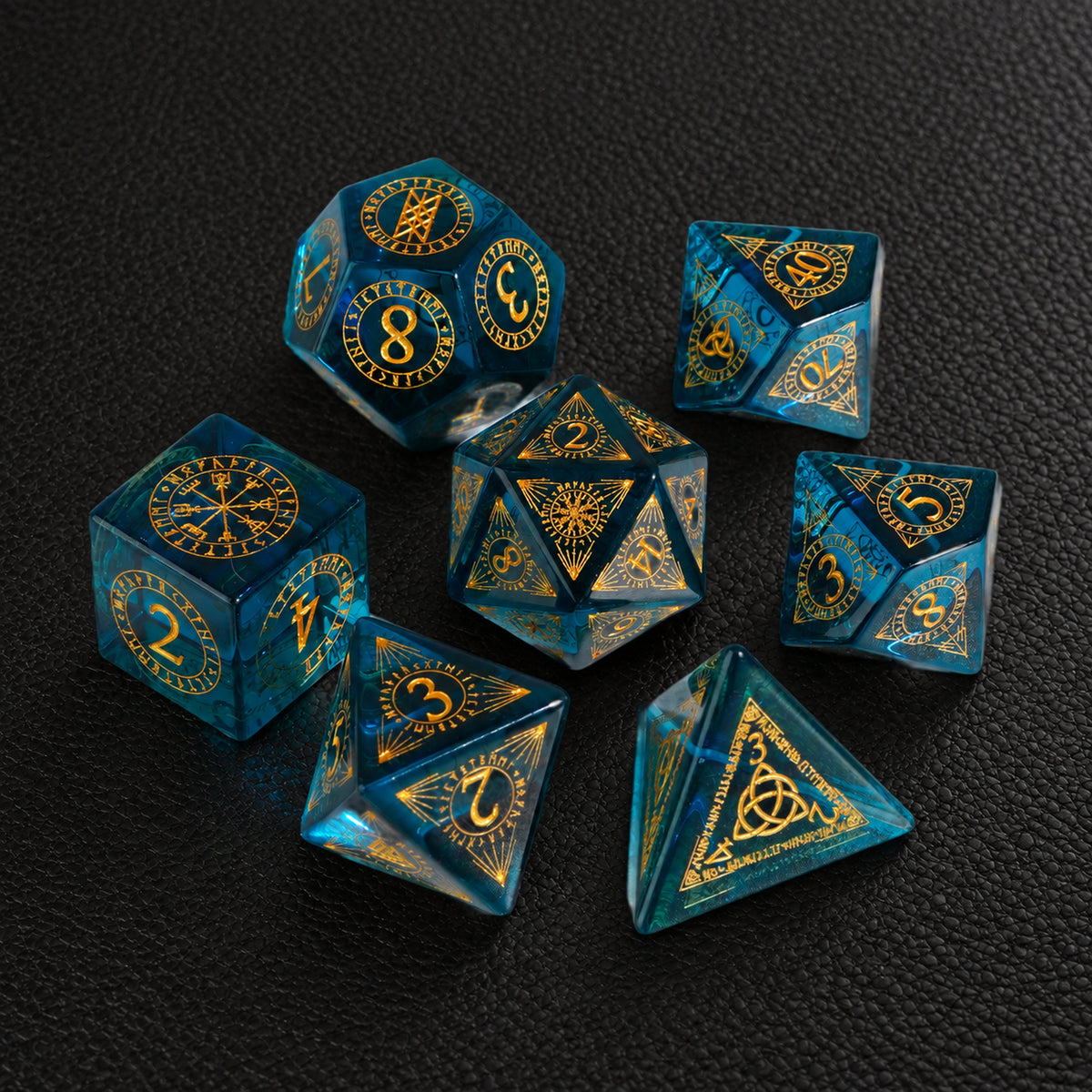 Azure Beast Oath-Gemstone Dice Set – complete seven-piece set