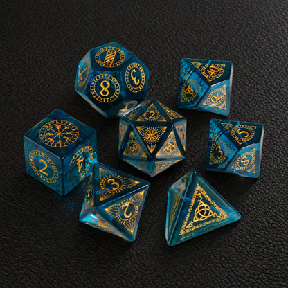 Azure Beast Oath-Gemstone Dice Set – complete seven-piece set