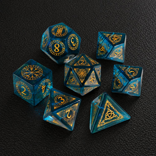 Azure Beast Oath-Gemstone Dice Set – complete seven-piece set