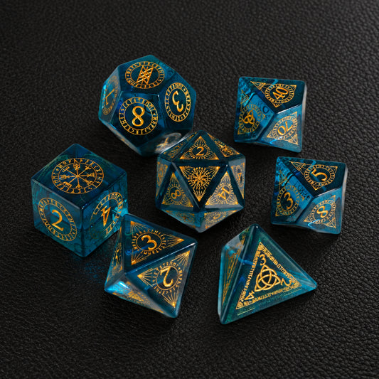 Azure Beast Oath-Gemstone Dice Set – complete seven-piece set