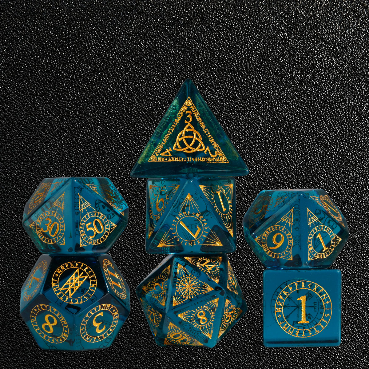 Azure Beast Oath-Gemstone Dice Set – standing polyhedral set