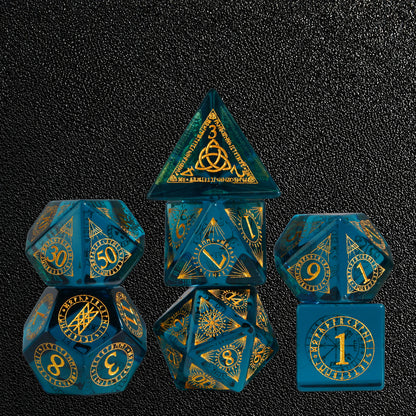 Azure Beast Oath-Gemstone Dice Set – standing polyhedral set